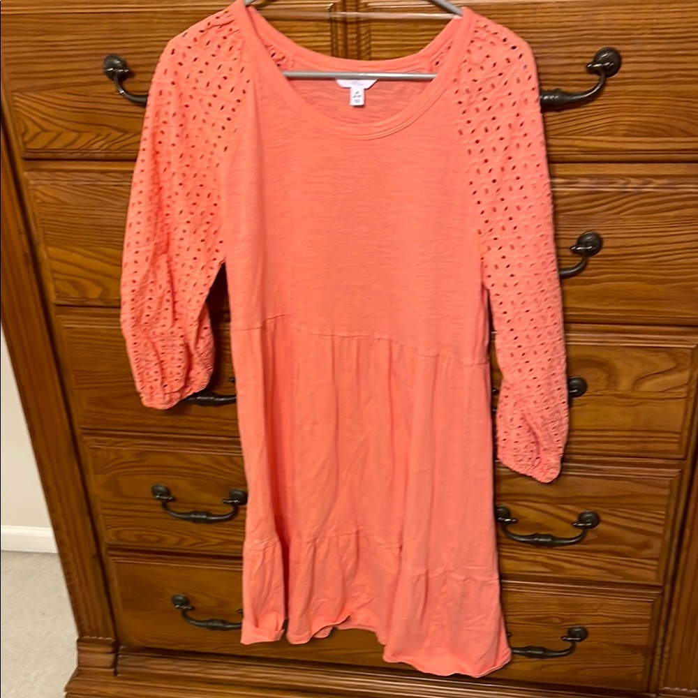 Coral Eyelet Sleeve Dress